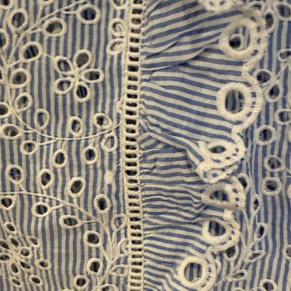 Veronica Beard Striped Blue and White Ruffle Blouse - Picture 4 of 5